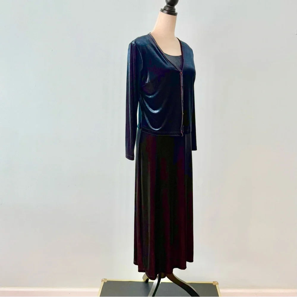 Vintage CDC Caren Desiree  Company Elegant Black Velvet Dress and Cardigan Set M - Picture 5 of 15